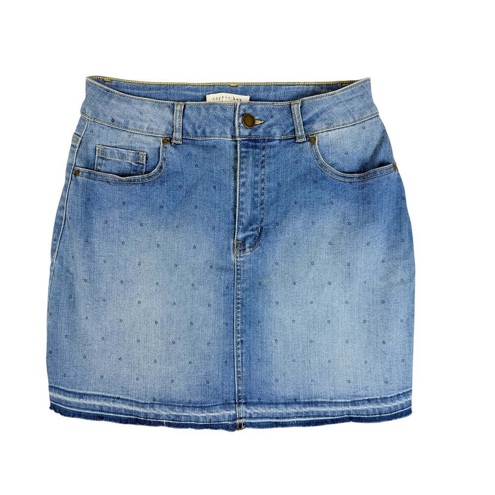 Copper Key Denim Skirt NWT Women’s Small Light Wash Mini Skirt Raw Hem